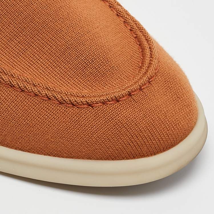 مملوكة مسبقًا Loro Piana Brown Knit Fabric Open Walk Slip On Loafers Size 42.5