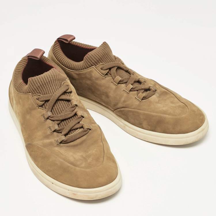 مملوكة مسبقًا Loro Piana Green Nubuck Leather Soho Walk Slip On Sneakers Size 42