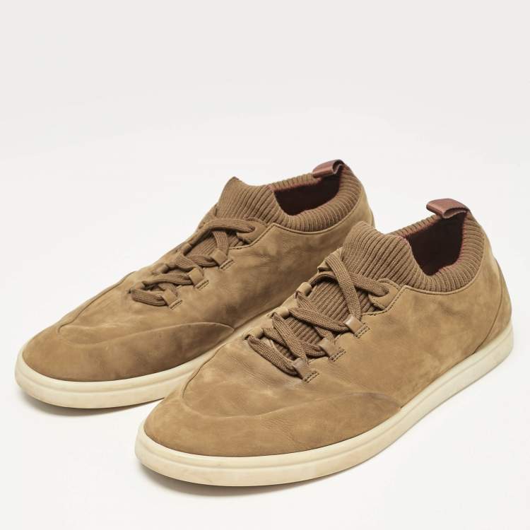 مملوكة مسبقًا Loro Piana Green Nubuck Leather Soho Walk Slip On Sneakers Size 42