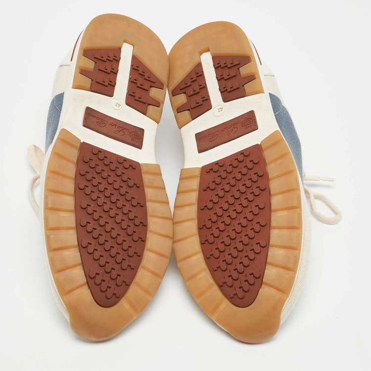 Pre Owned Loro Piana Tricolor Knit Fabric and Leather 360 LP Flexy Walk Lace Up Sneakers Size 42