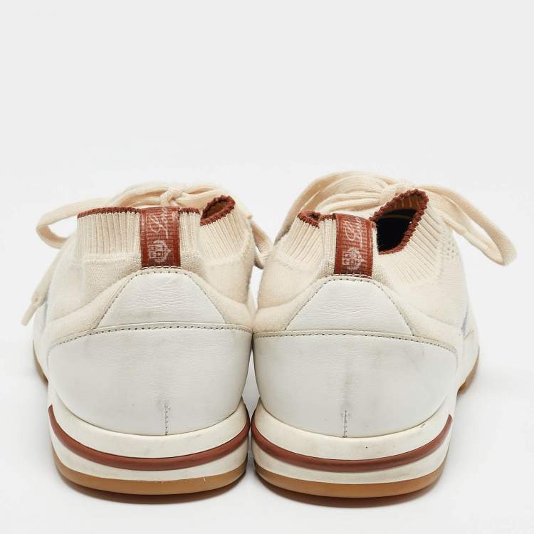 Pre Owned Loro Piana Tricolor Knit Fabric and Leather 360 LP Flexy Walk Lace Up Sneakers Size 42