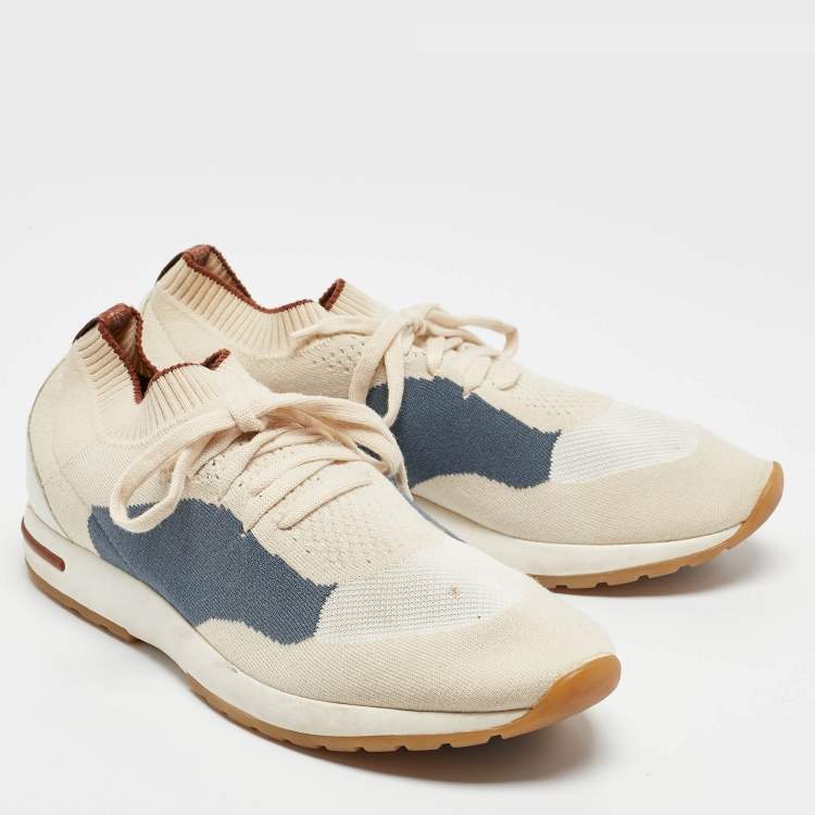 Pre Owned Loro Piana Tricolor Knit Fabric and Leather 360 LP Flexy Walk Lace Up Sneakers Size 42
