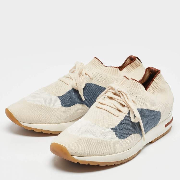 Pre Owned Loro Piana Tricolor Knit Fabric and Leather 360 LP Flexy Walk Lace Up Sneakers Size 42