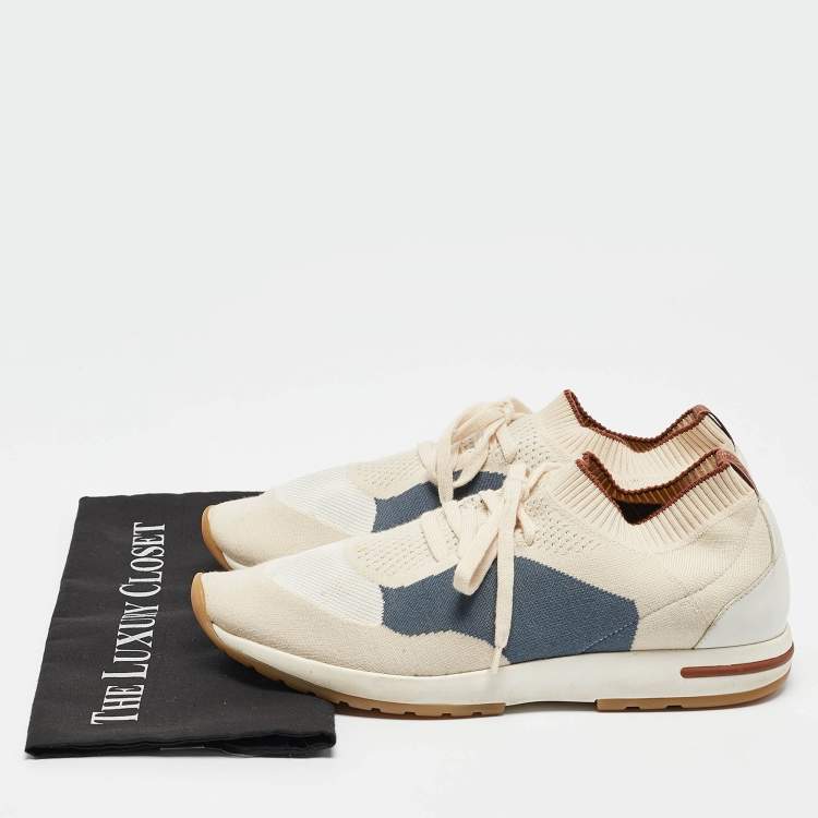 Pre Owned Loro Piana Tricolor Knit Fabric and Leather 360 LP Flexy Walk Lace Up Sneakers Size 42