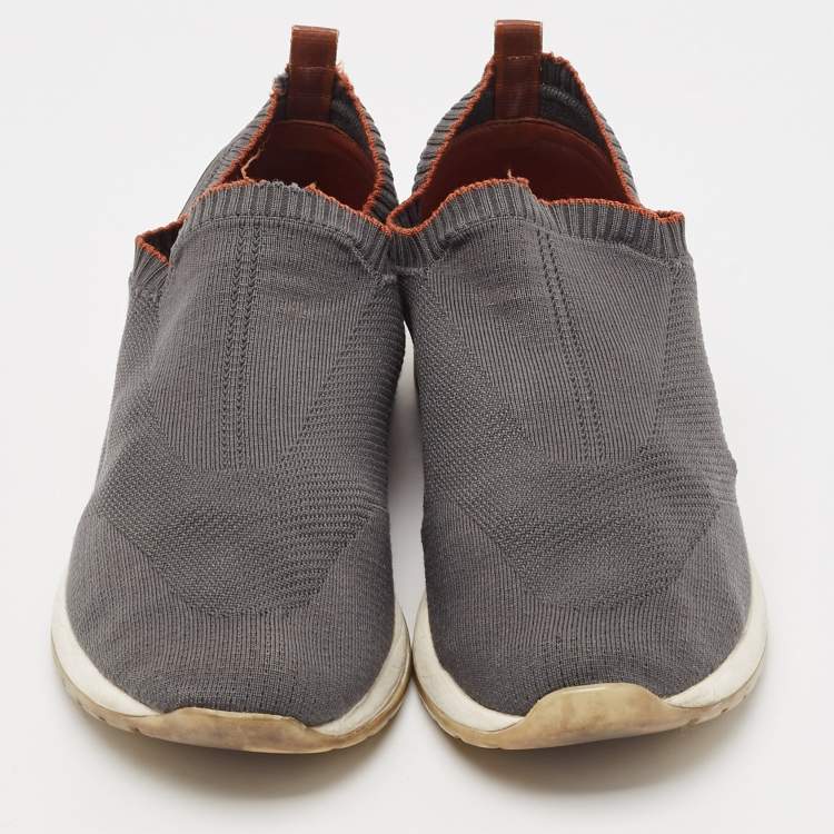 Pre Owned Loro Piana Grey Fabric and Leather 360 Flexy Walker Lace Up Sneakers Size 42