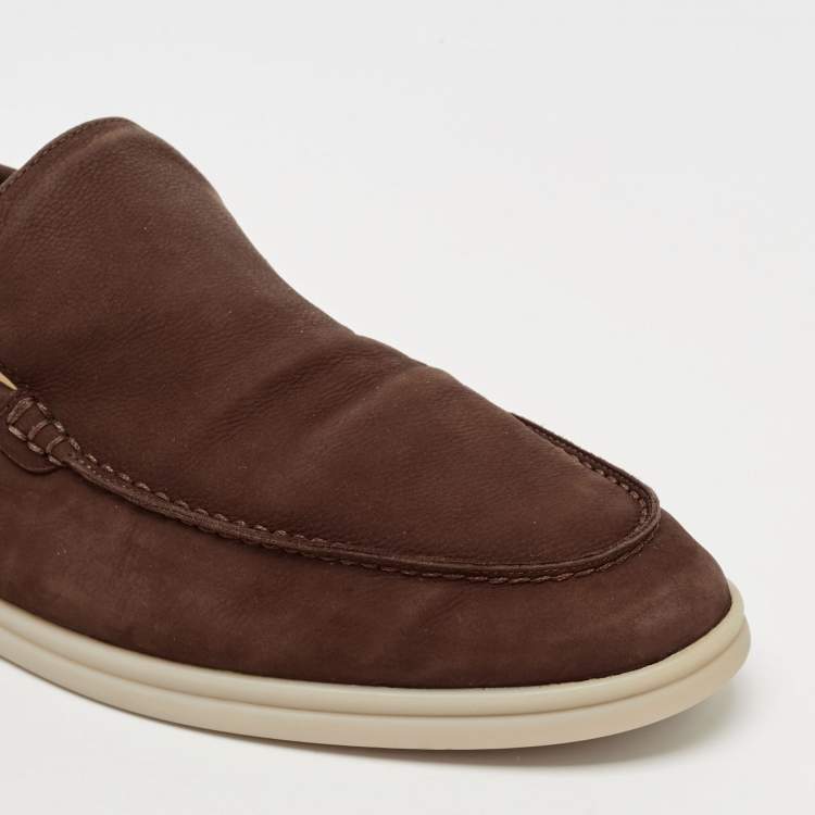 Pre Owned Loro Piana Brown Nubuck Leather Summer Walk Loafers Size 43
