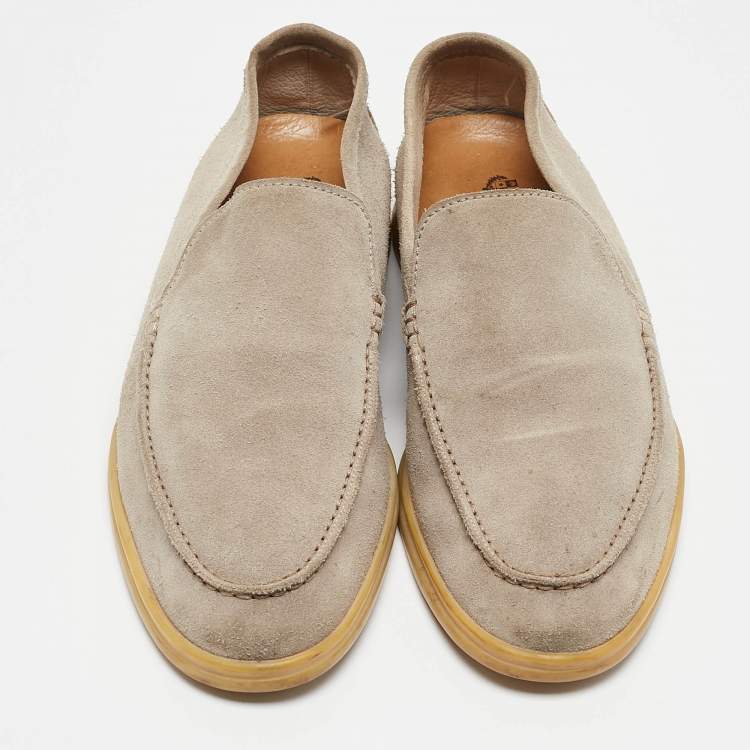 Pre Owned Loro Piana Grey Suede Summer Walk Slip On Loafers Size 42