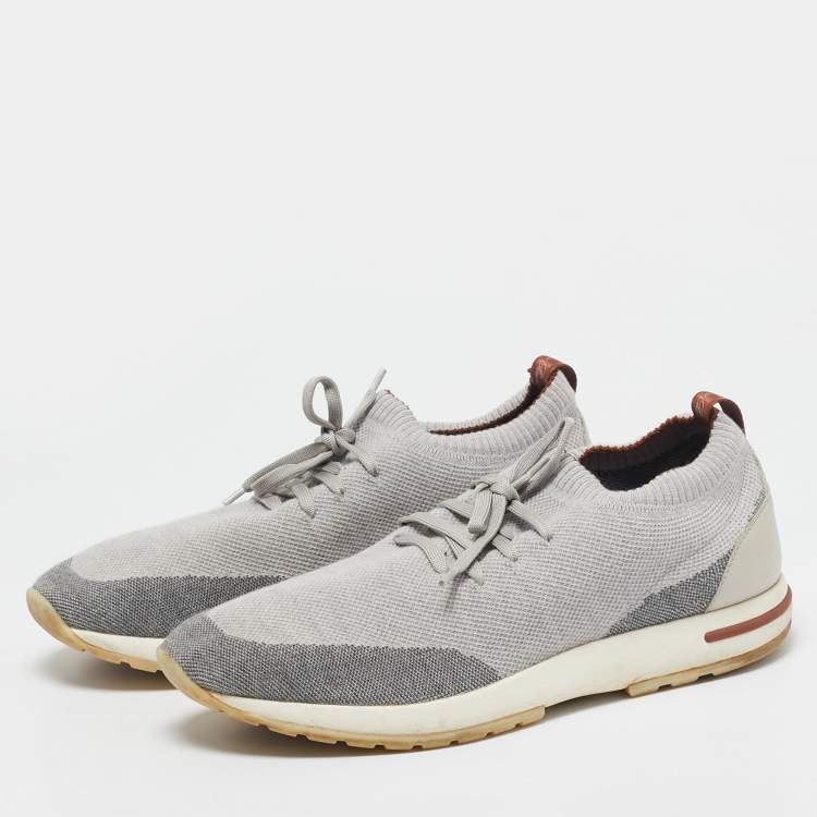 Pre Owned Loro Piana Grey Knit Fabric 360 LP Flexy Walk Slip On Sneakers Size 43