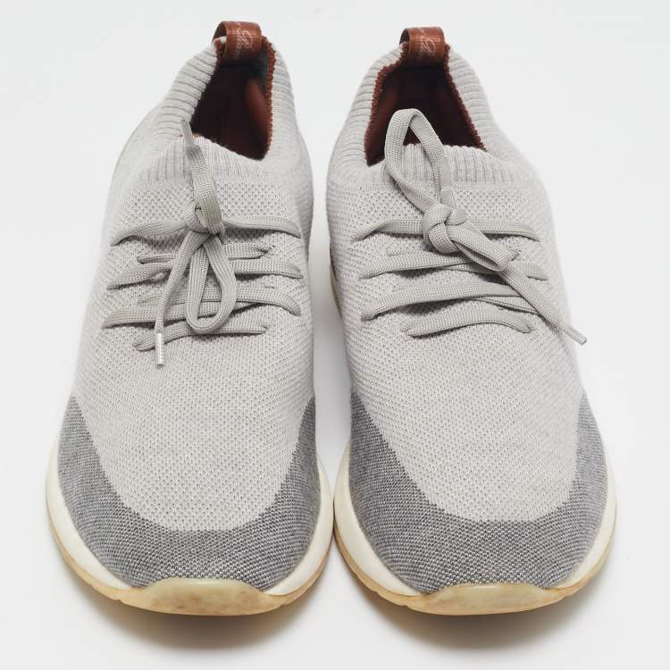 Pre Owned Loro Piana Grey Knit Fabric 360 LP Flexy Walk Slip On Sneakers Size 43