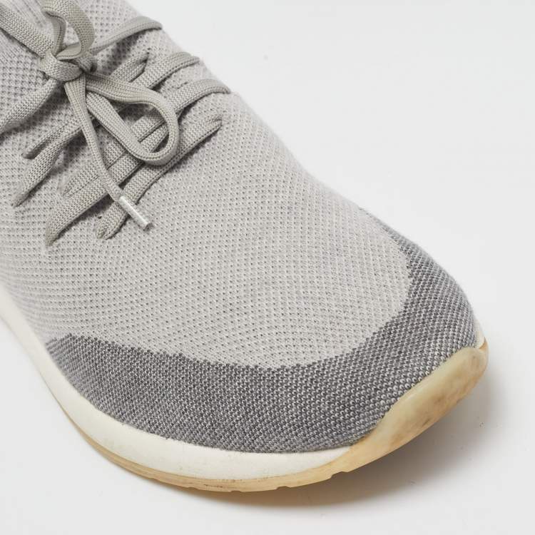 Pre Owned Loro Piana Grey Knit Fabric 360 LP Flexy Walk Slip On Sneakers Size 43