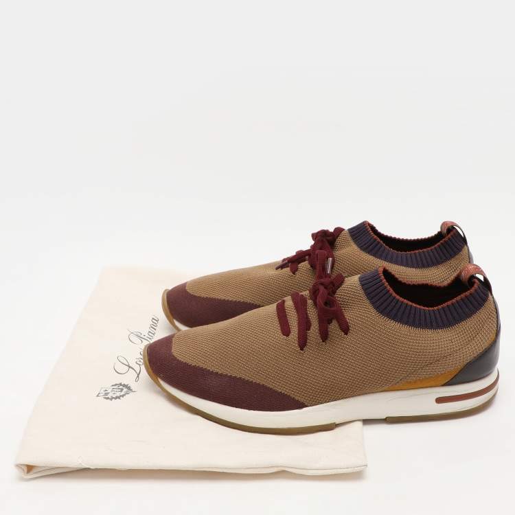 مملوكة مسبقًا Loro Piana Multicolor Knit Fabric and Leather 360 Flexy Walker Low Top Sneakers Size 41