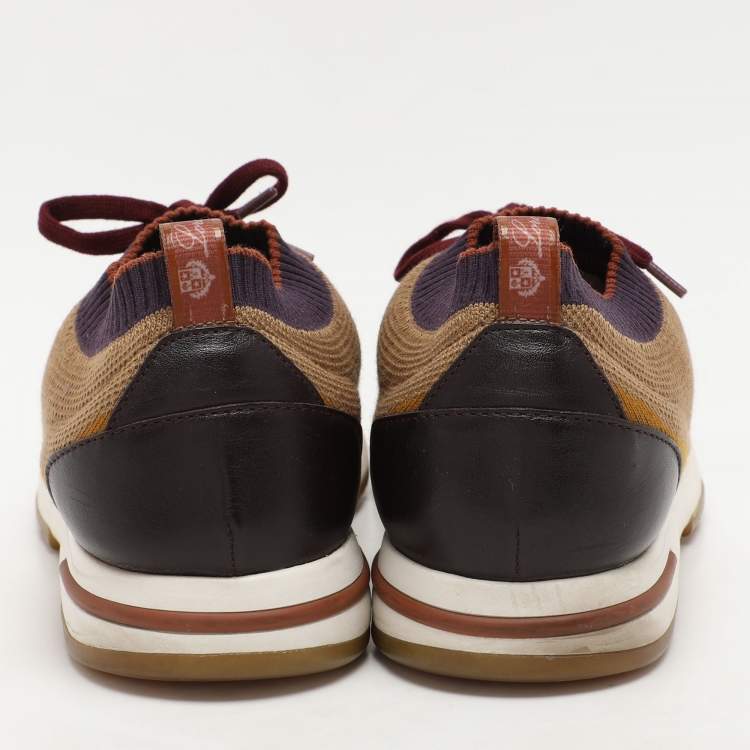 مملوكة مسبقًا Loro Piana Multicolor Knit Fabric and Leather 360 Flexy Walker Low Top Sneakers Size 41