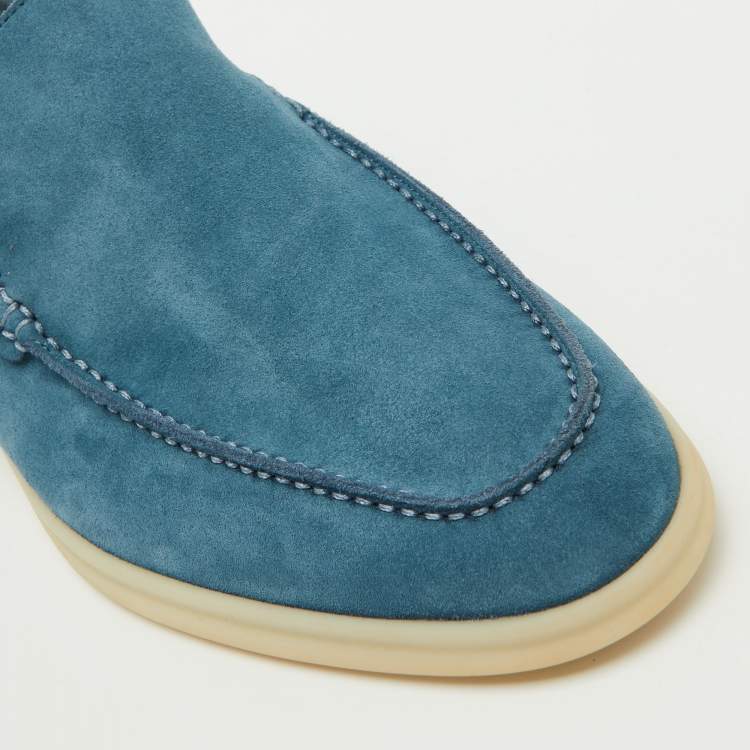 مملوكة مسبقًا Loro Piana Blue Suede Summer Walk Loafers Size 42.5