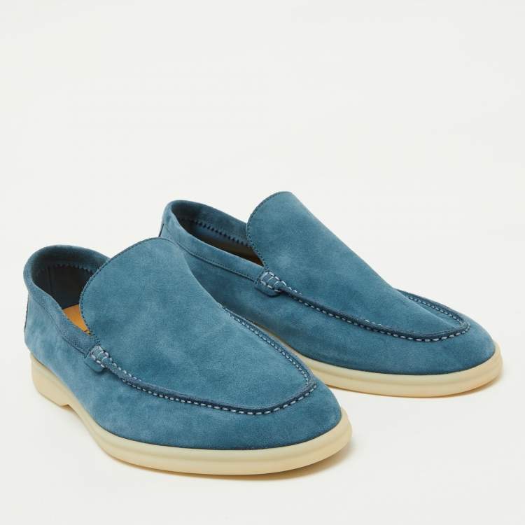 مملوكة مسبقًا Loro Piana Blue Suede Summer Walk Loafers Size 42.5