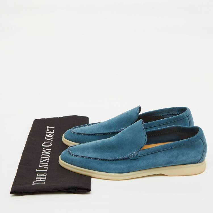 مملوكة مسبقًا Loro Piana Blue Suede Summer Walk Loafers Size 42.5