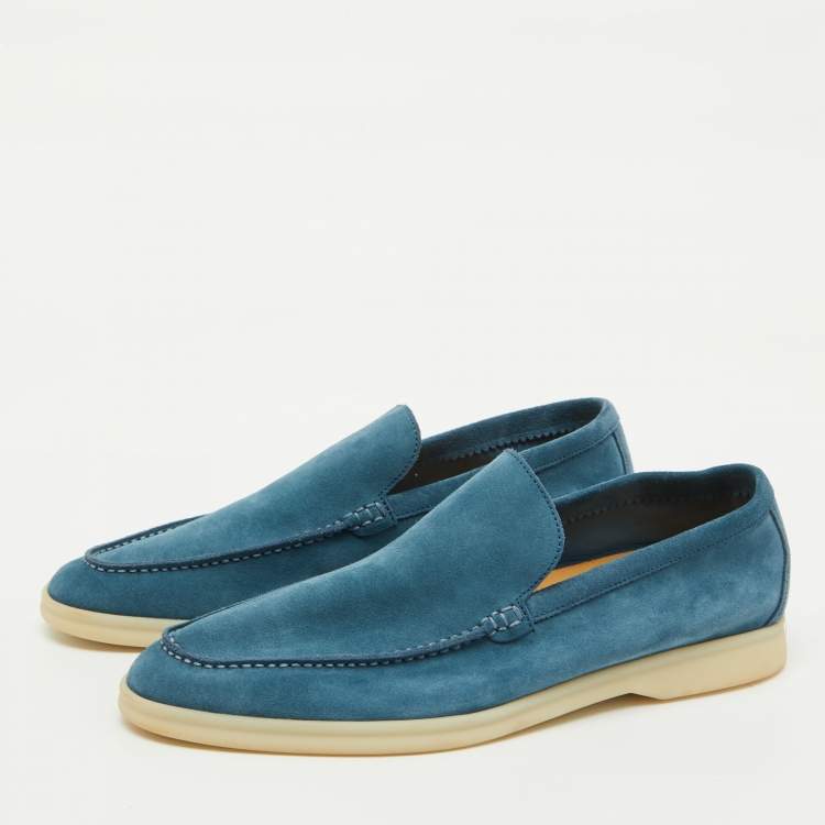 مملوكة مسبقًا Loro Piana Blue Suede Summer Walk Loafers Size 42.5