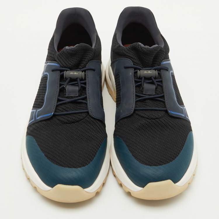 مملوكة مسبقًا Loro Piana Navy Blue Knit Fabric and Neoprene Modular Walk Low Top Sneakers Size 40.5
