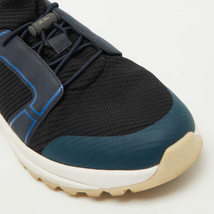 مملوكة مسبقًا Loro Piana Navy Blue Knit Fabric and Neoprene Modular Walk Low Top Sneakers Size 40.5
