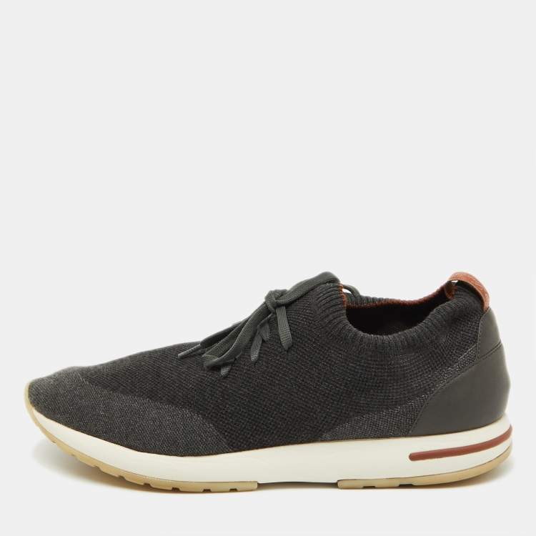 Pre Owned Loro Piana Dark Grey Knit Fabric 360 LP Flexy Walk Low Top Sneakers Size 45