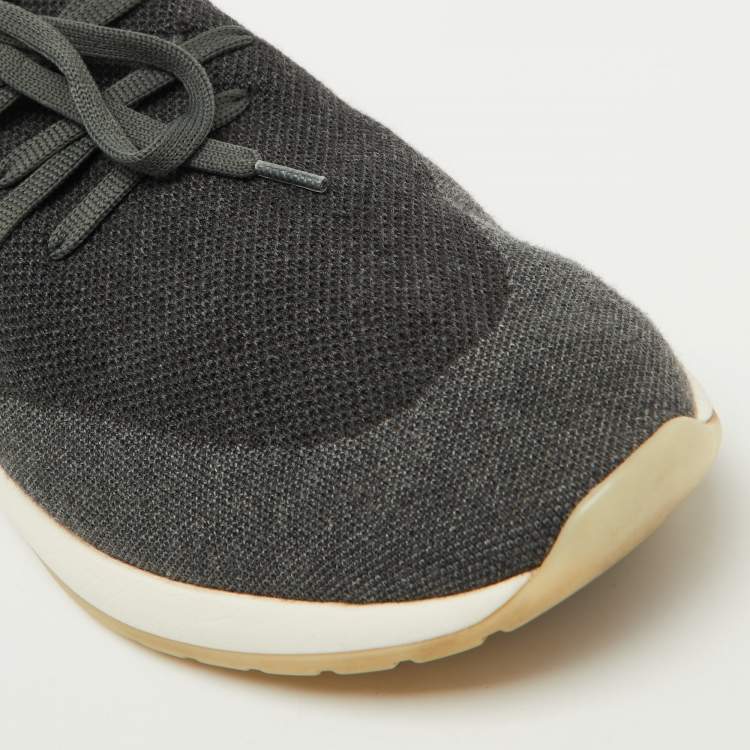 Pre Owned Loro Piana Dark Grey Knit Fabric 360 LP Flexy Walk Low Top Sneakers Size 45