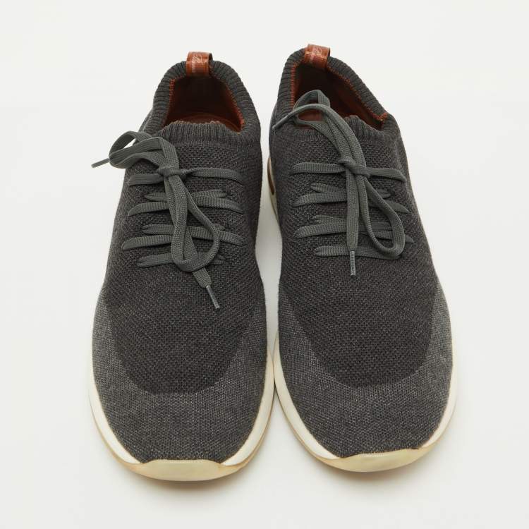 Pre Owned Loro Piana Dark Grey Knit Fabric 360 LP Flexy Walk Low Top Sneakers Size 45