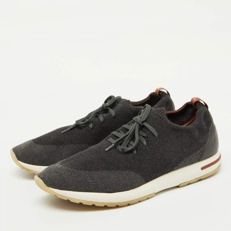 Pre Owned Loro Piana Dark Grey Knit Fabric 360 LP Flexy Walk Low Top Sneakers Size 45