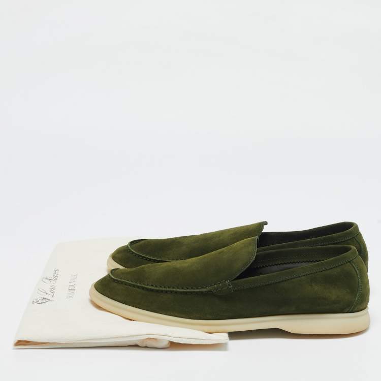 Pre Owned Loro Piana Green Suede Harrods Walk Slip On Loafers Size 43