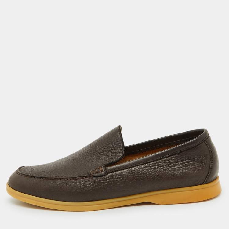 Pre Owned Loro Piana Brown Leather Summer Walk Slip On Loafers Size 44