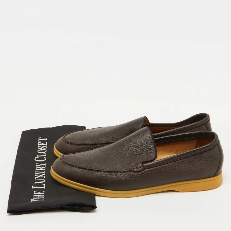 Pre Owned Loro Piana Brown Leather Summer Walk Slip On Loafers Size 44