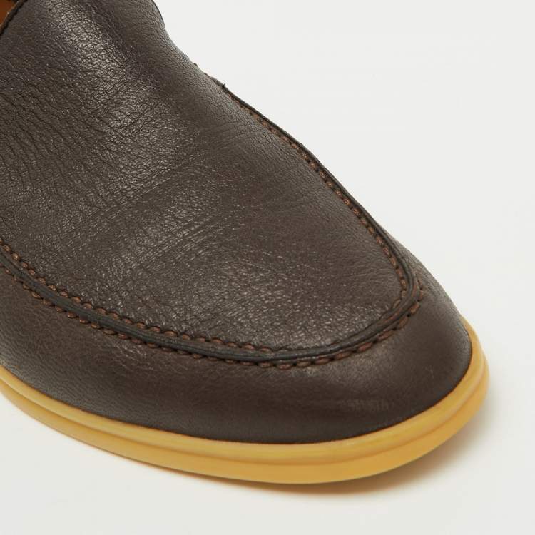 Pre Owned Loro Piana Brown Leather Summer Walk Slip On Loafers Size 44