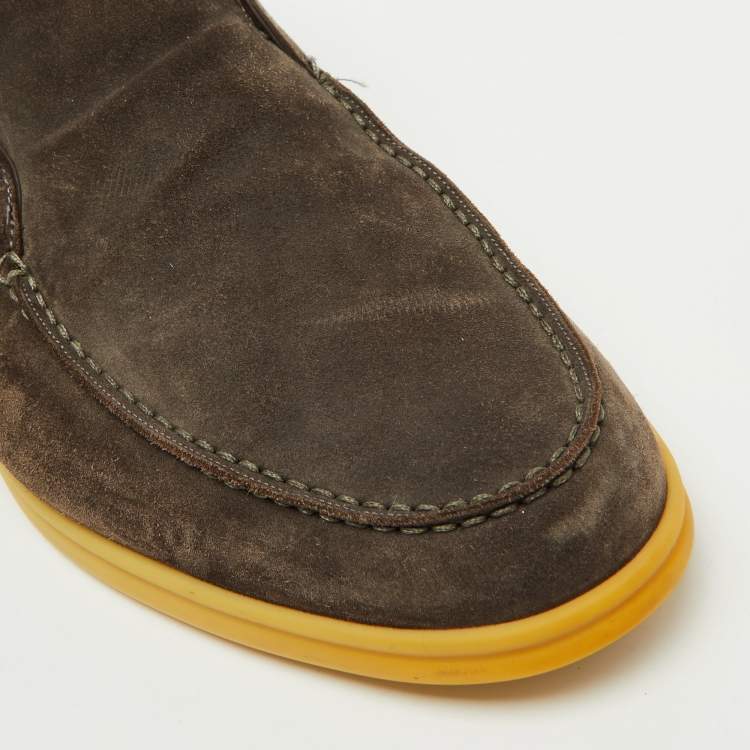 Pre Owned Loro Piana Dark Grey Suede Open Walk Ankle Boots Size 44.5