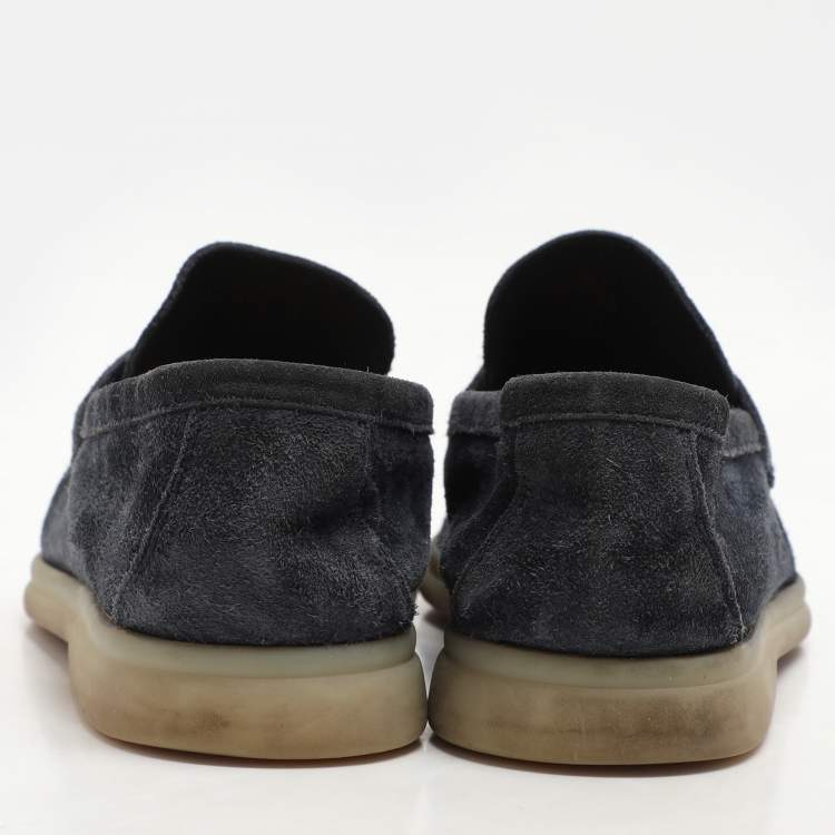 Pre Owned Loro Piana Navy Blue Suede Summer Charms Walk Loafers Size 38