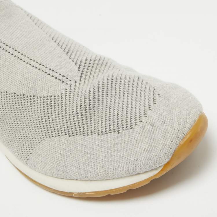 Pre Owned Loro Piana Grey Knit Fabric 360 LP Flexy Walk Slip On Sneakers Size 43