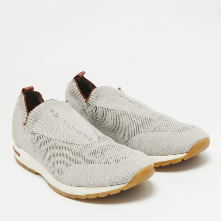 Pre Owned Loro Piana Grey Knit Fabric 360 LP Flexy Walk Slip On Sneakers Size 43