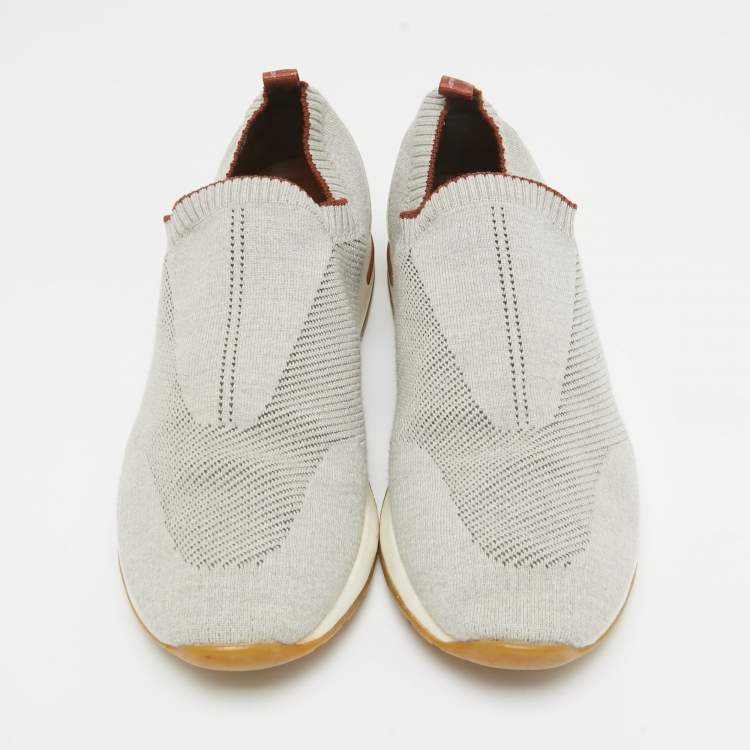 Pre Owned Loro Piana Grey Knit Fabric 360 LP Flexy Walk Slip On Sneakers Size 43