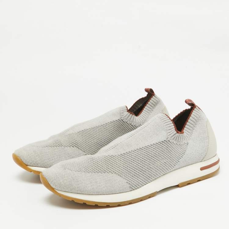 Pre Owned Loro Piana Grey Knit Fabric 360 LP Flexy Walk Slip On Sneakers Size 43