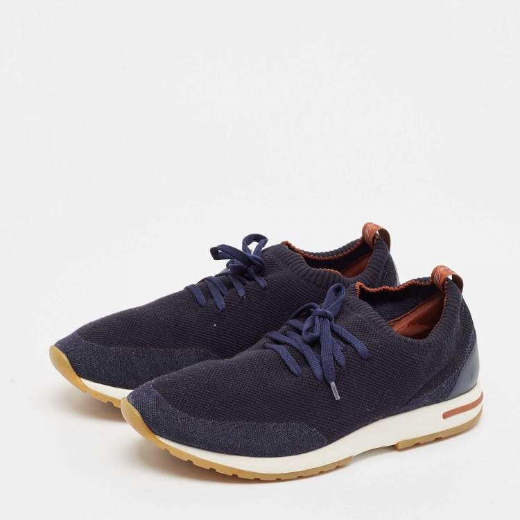 Pre Owned Loro Piana Navy Blue Knit Fabric 360 LP Flexy Walk Slip On Sneakers Size 43