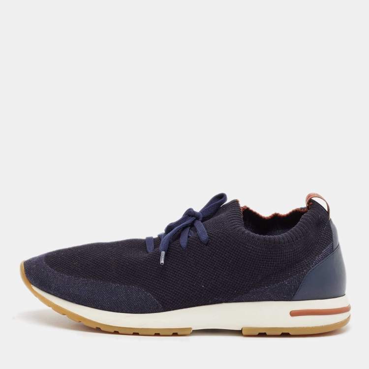 Pre Owned Loro Piana Navy Blue Knit Fabric 360 LP Flexy Walk Slip On Sneakers Size 43