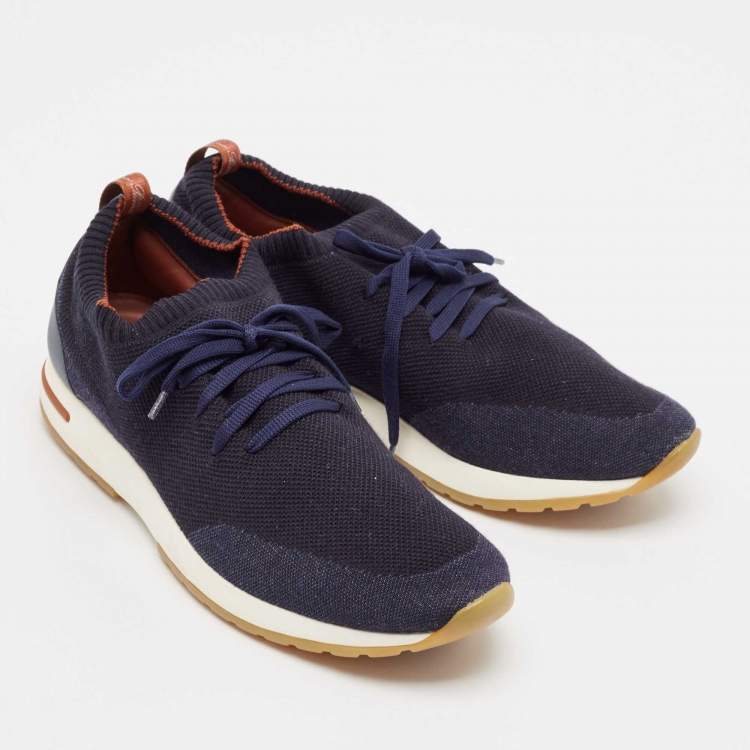 Pre Owned Loro Piana Navy Blue Knit Fabric 360 LP Flexy Walk Slip On Sneakers Size 43