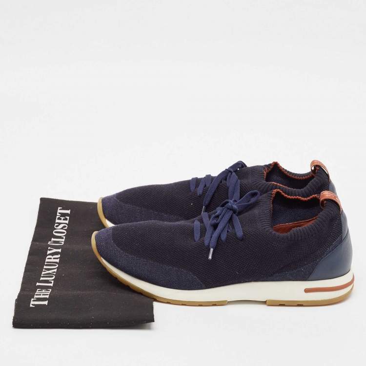 Pre Owned Loro Piana Navy Blue Knit Fabric 360 LP Flexy Walk Slip On Sneakers Size 43