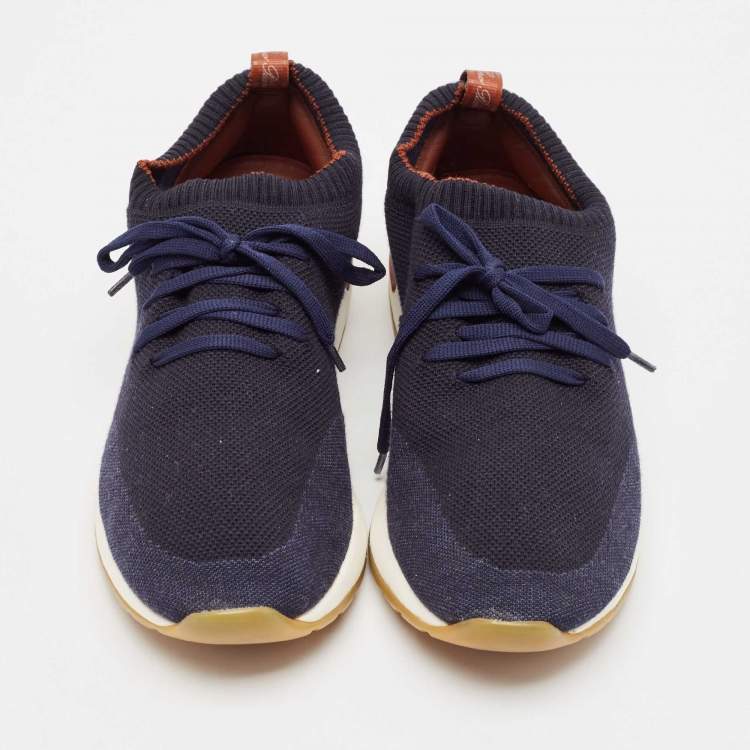 Pre Owned Loro Piana Navy Blue Knit Fabric 360 LP Flexy Walk Slip On Sneakers Size 43