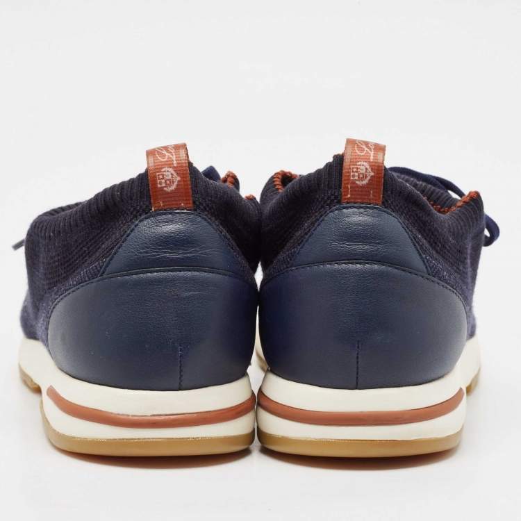 Pre Owned Loro Piana Navy Blue Knit Fabric 360 LP Flexy Walk Slip On Sneakers Size 43