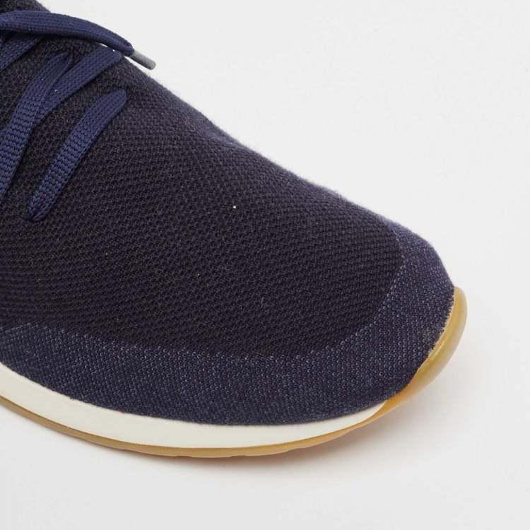 Pre Owned Loro Piana Navy Blue Knit Fabric 360 LP Flexy Walk Slip On Sneakers Size 43