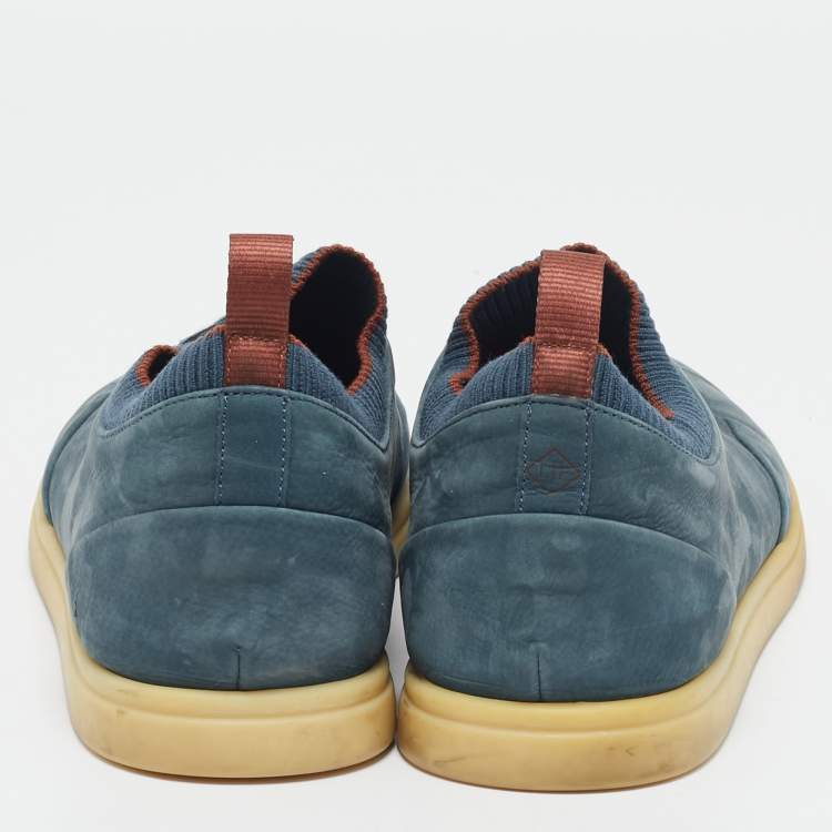 Pre Owned Loro Piana Blue Nubuck Leather Soho Walk Low Top Sneakers Size 43.5