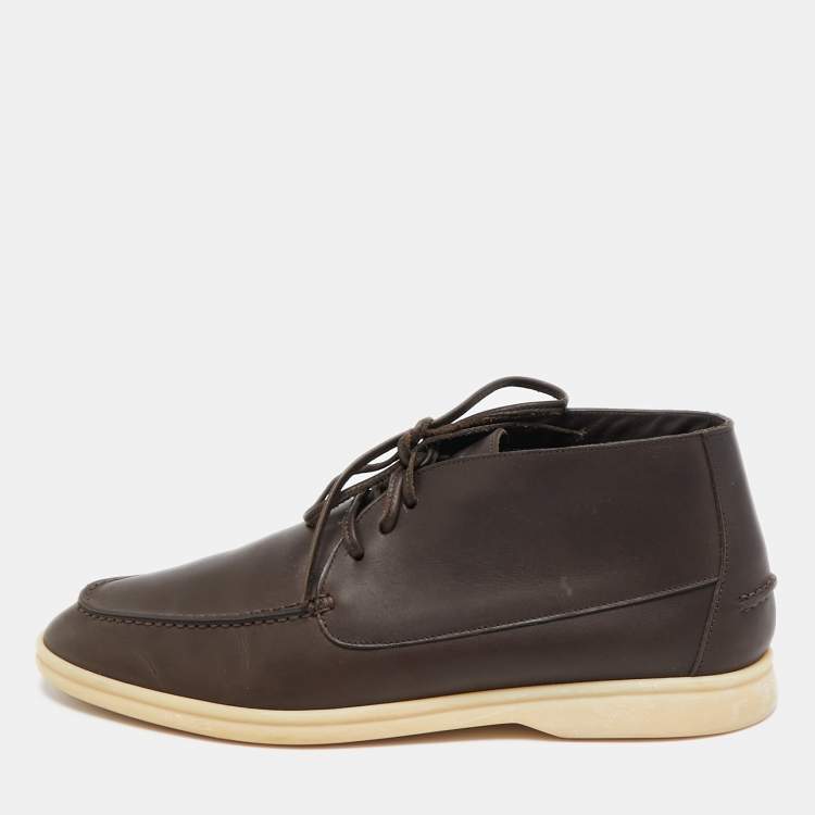 مملوكة مسبقًا Loro Piana Dark Brown Leather Open Walk Ankle Length Boots Size 43.5