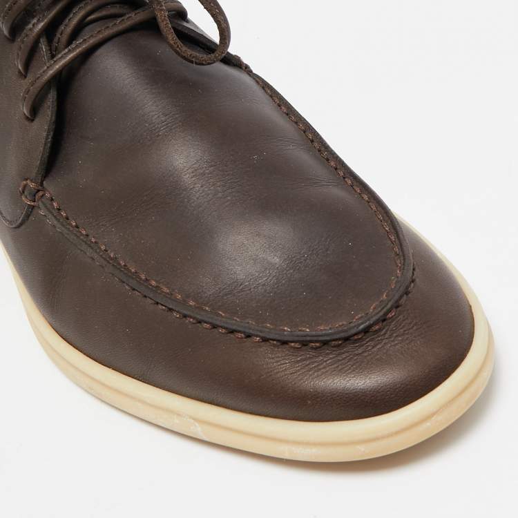 مملوكة مسبقًا Loro Piana Dark Brown Leather Open Walk Ankle Length Boots Size 43.5