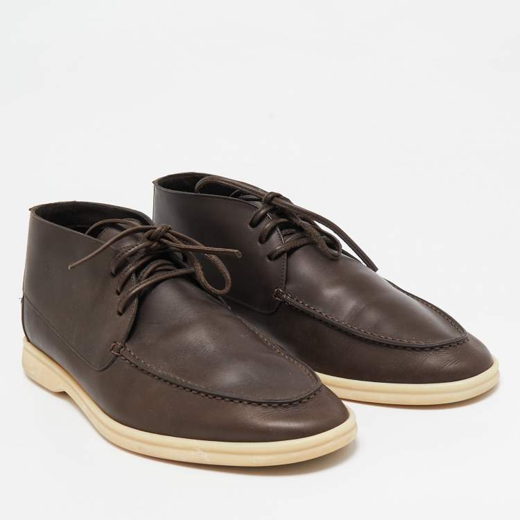 مملوكة مسبقًا Loro Piana Dark Brown Leather Open Walk Ankle Length Boots Size 43.5