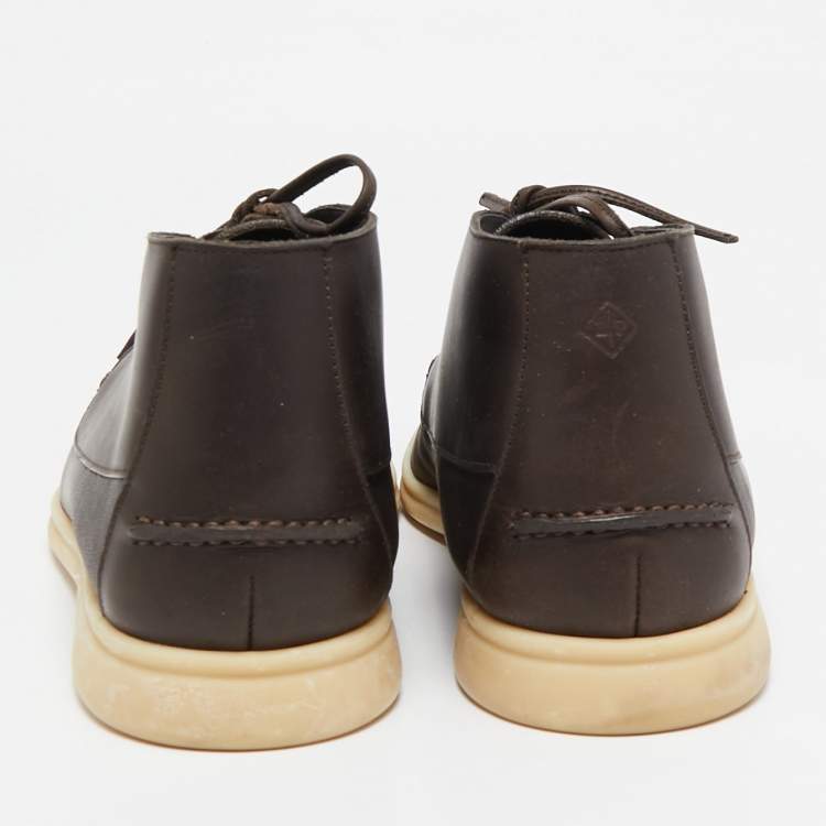 مملوكة مسبقًا Loro Piana Dark Brown Leather Open Walk Ankle Length Boots Size 43.5
