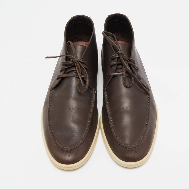مملوكة مسبقًا Loro Piana Dark Brown Leather Open Walk Ankle Length Boots Size 43.5