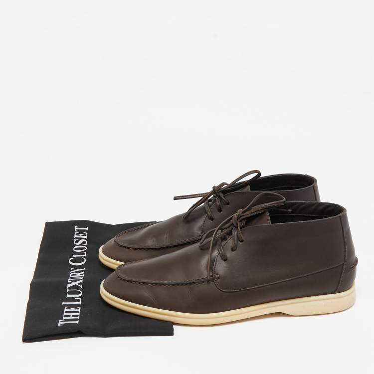 مملوكة مسبقًا Loro Piana Dark Brown Leather Open Walk Ankle Length Boots Size 43.5